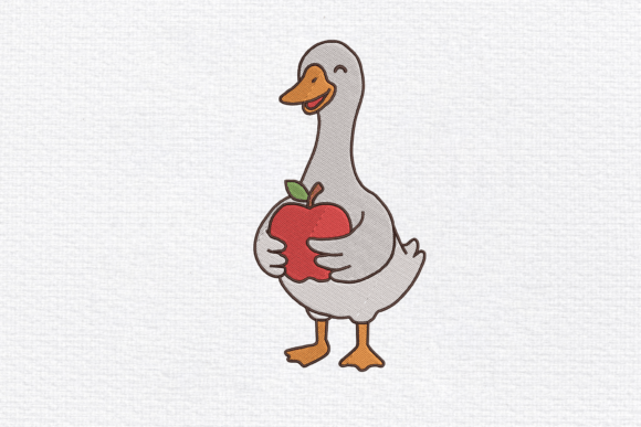 Cute Goose Holding Apple Embroidery