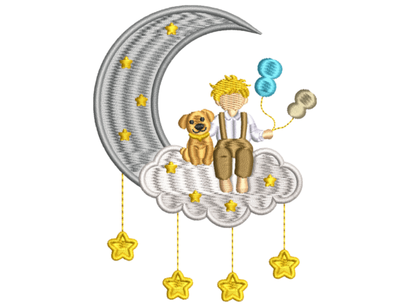 Moon Boy and Puppy Embroidery