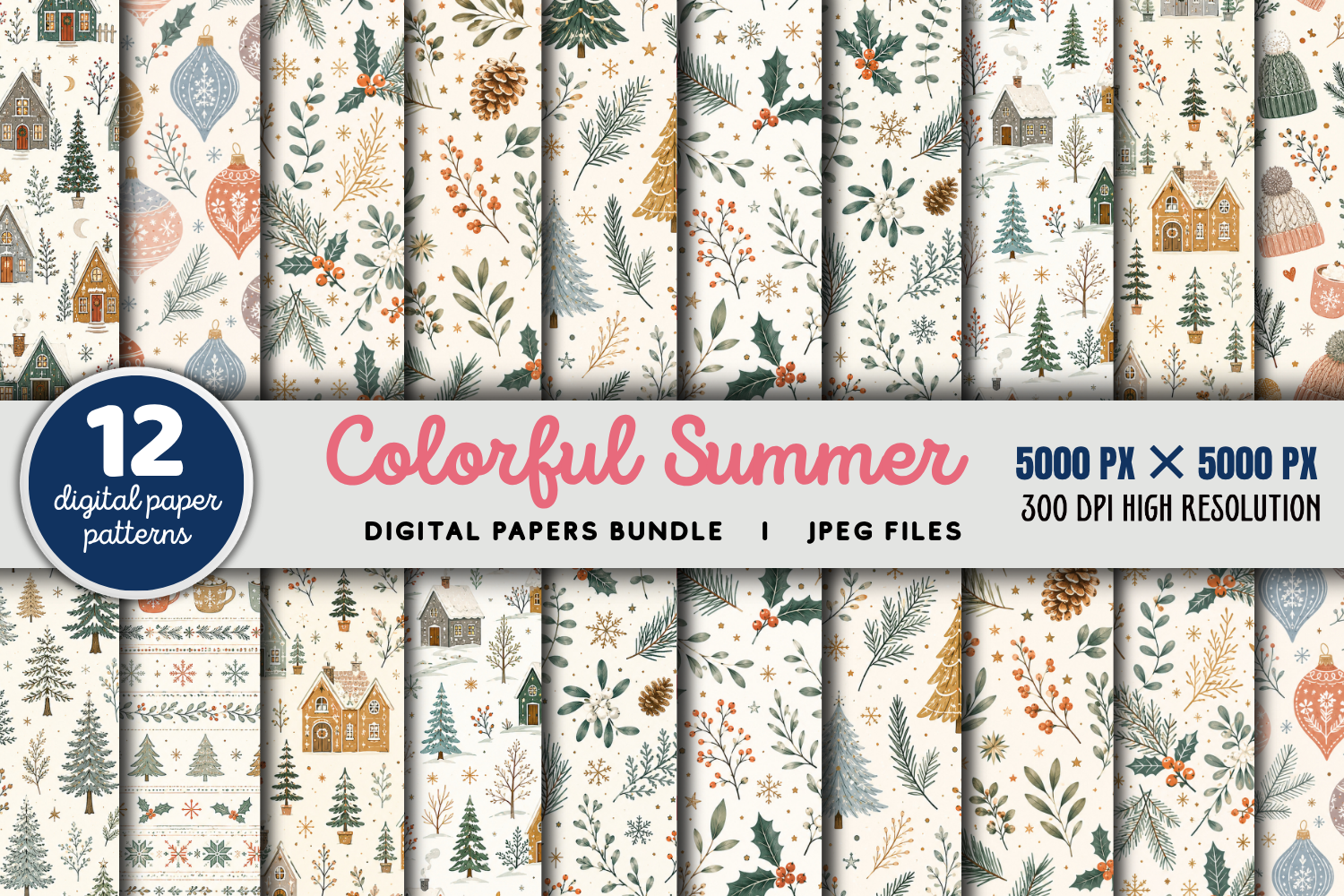 Pastel Balls Christmas Pattern Bundle