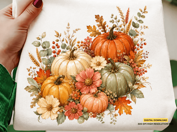 Pumpkin Floral Arrangement PNG Design