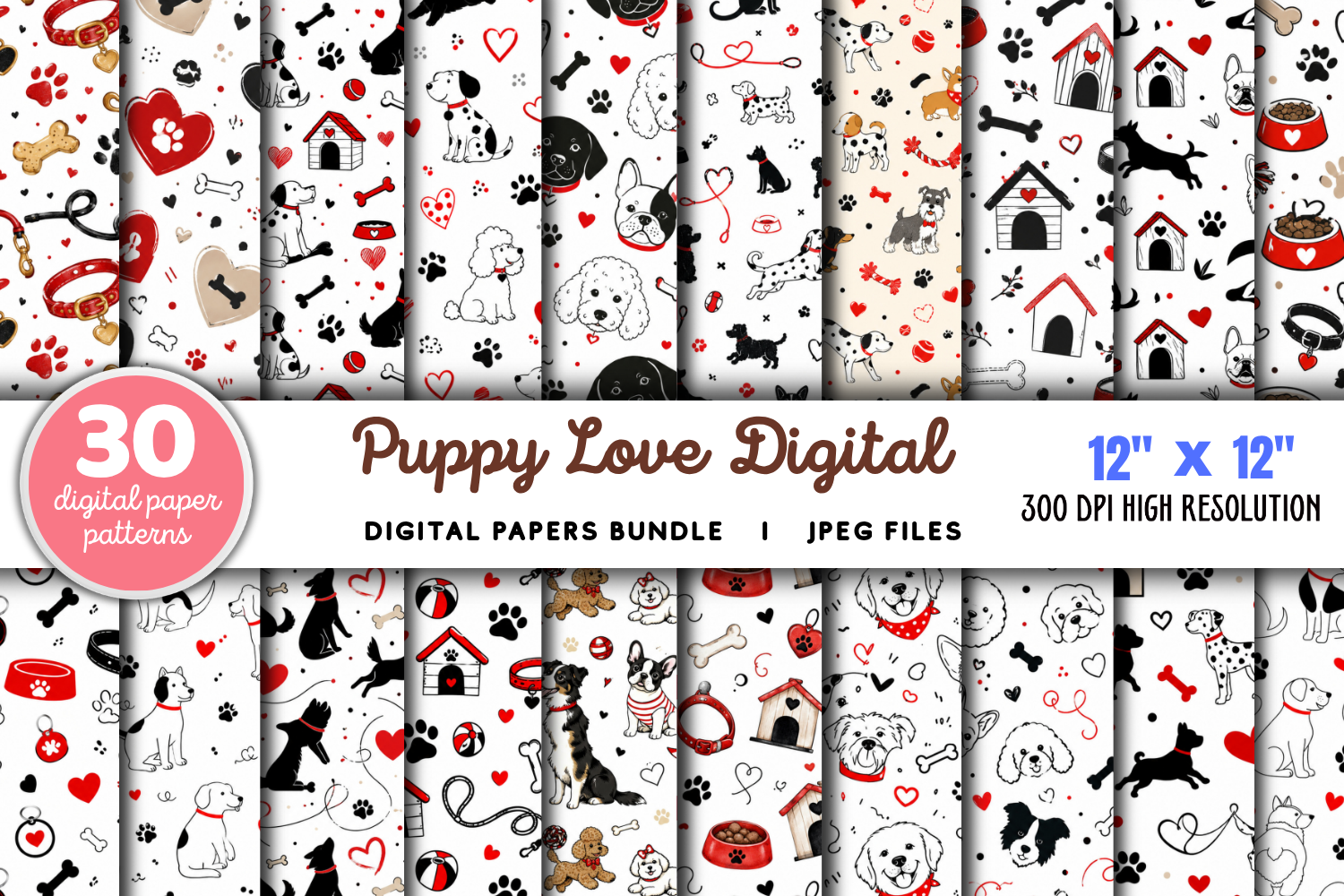 Puppy Love Digital Paper Bundle