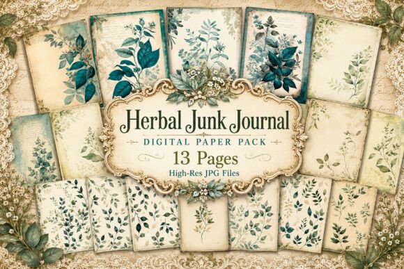 Preview of Vintage Botanical Leaves Junk Journal
