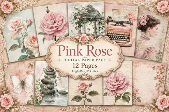 Preview of Vintage Pink Rose Junk Journal Paper