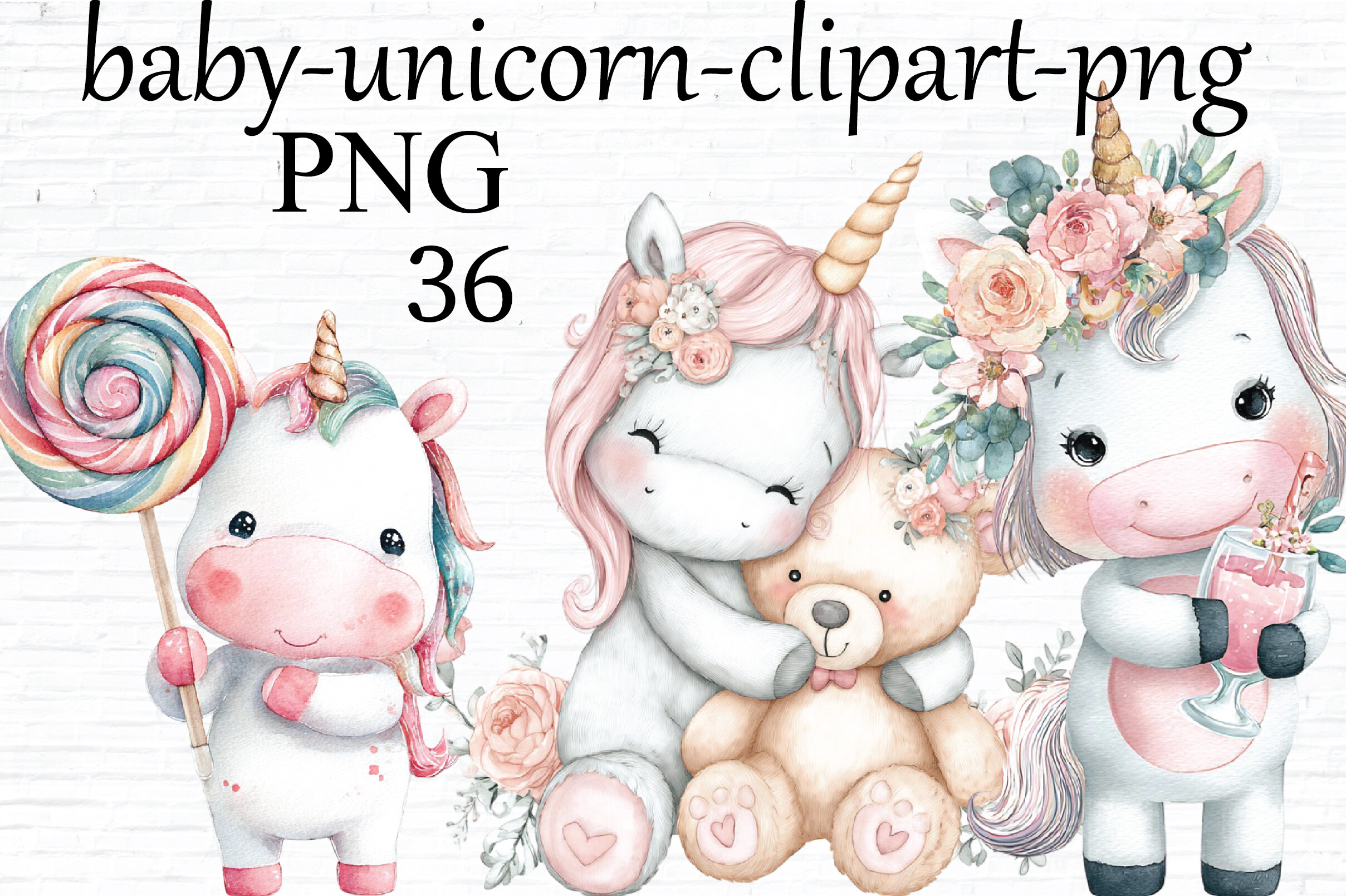 Watercolor Baby Unicorn Clipart PNG Graphic by Sublimation Print ...