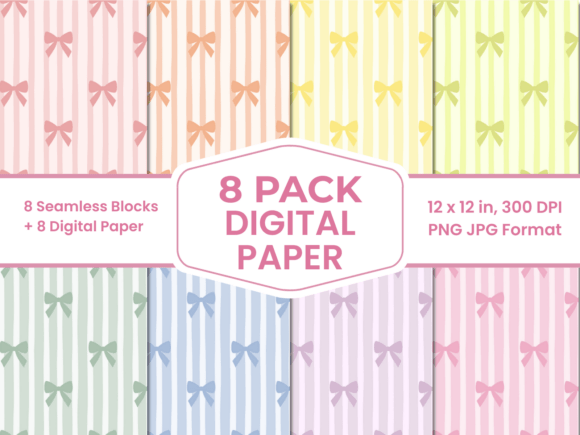 8 Pastel Bow Seamless Digital Papers
