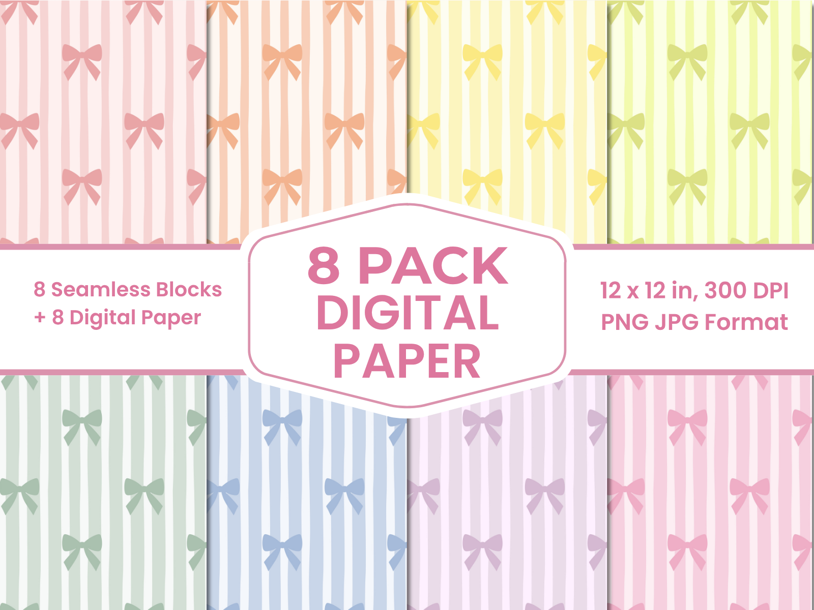 8 Pastel Bow Seamless Digital Papers
