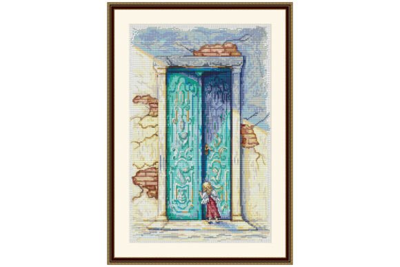Angel Near Door Porch Cross Stitch
