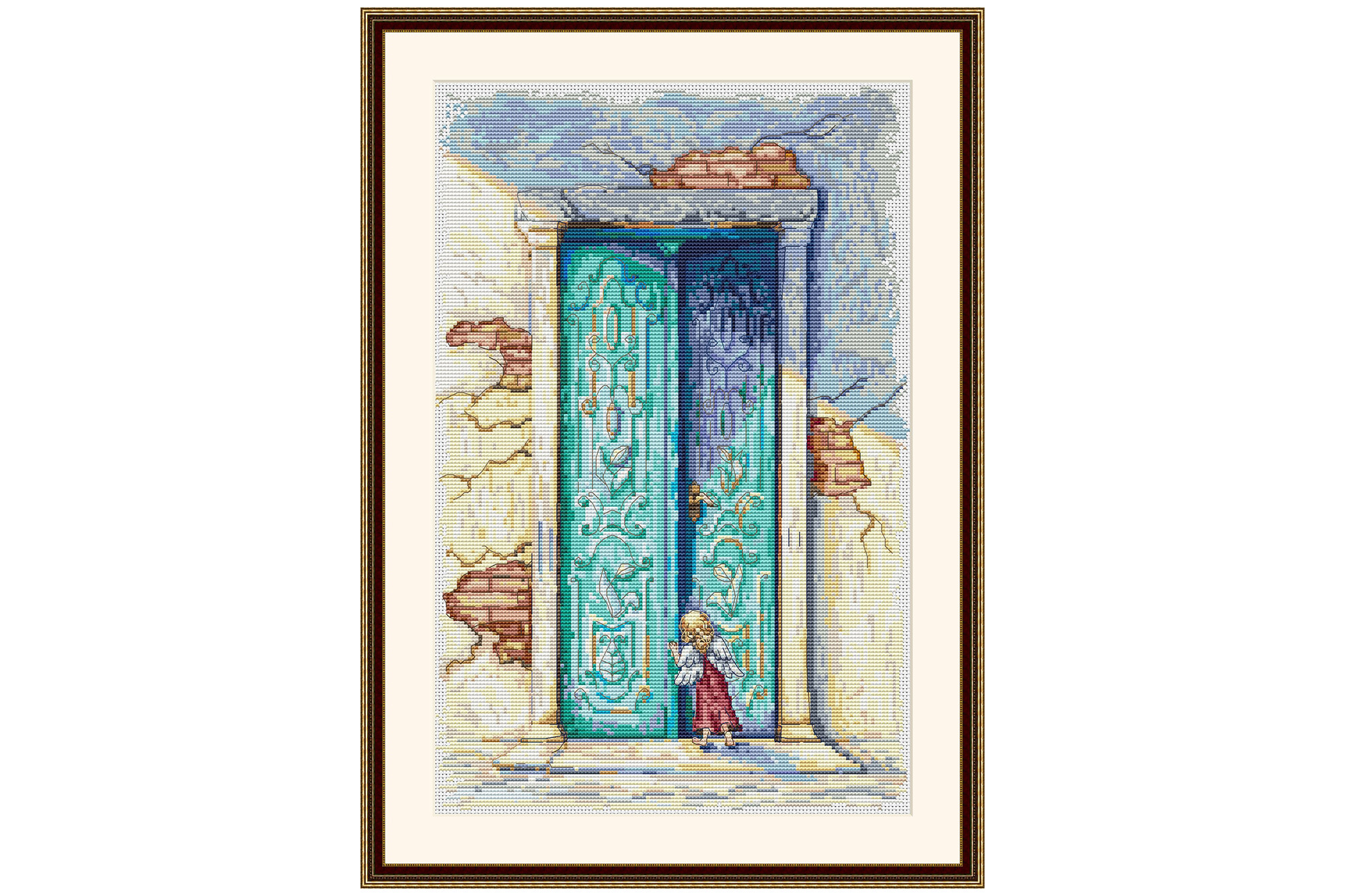 Angel Near Door Porch Cross Stitch