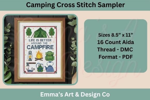 Camping Cross Stitch Sampler Pattern