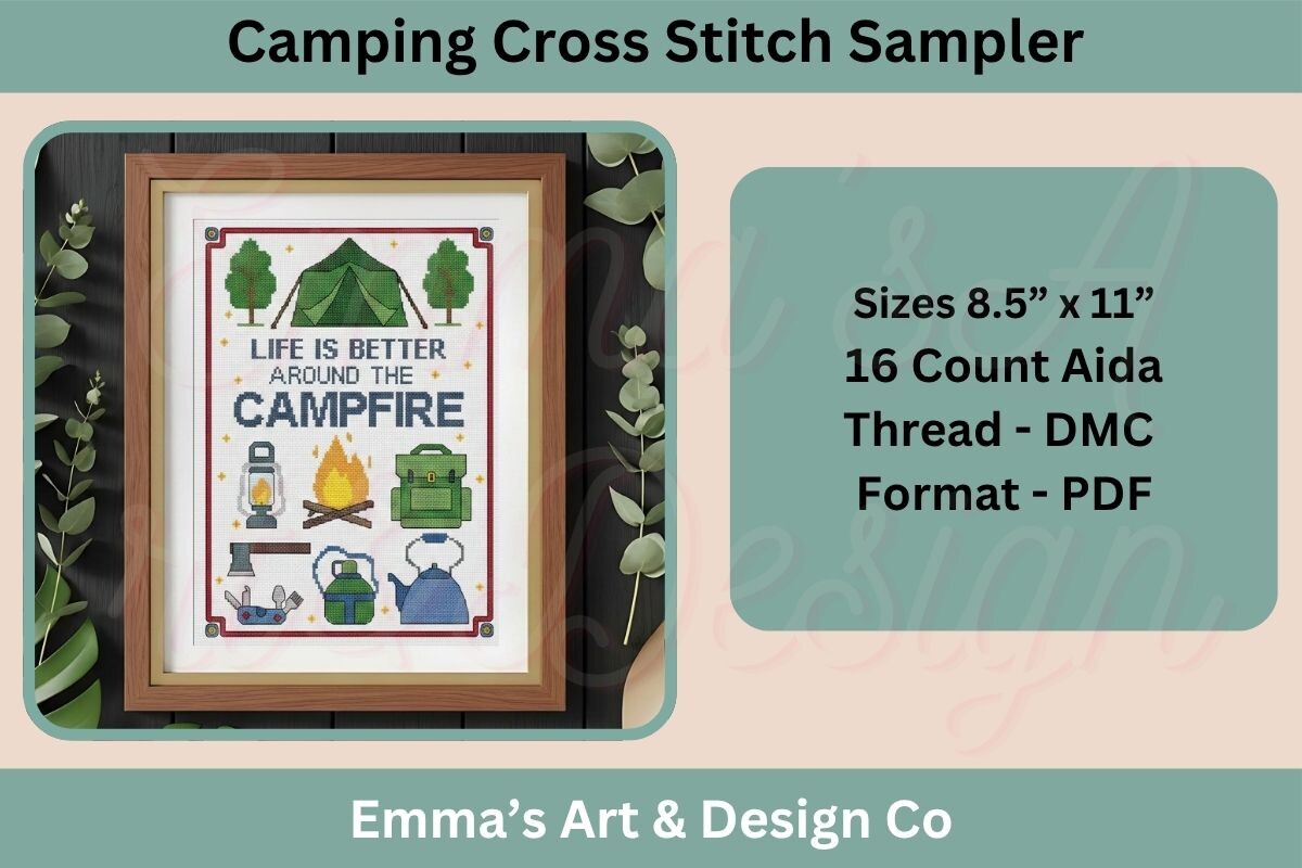 Camping Cross Stitch Sampler Pattern
