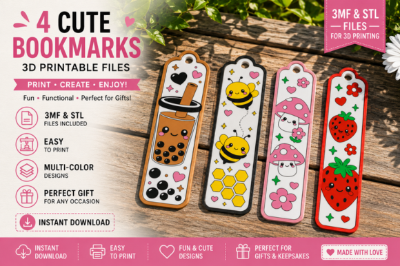 Cute Bookmarks STL Files - 4 Designs Bundle for 3D Printing - Image 4