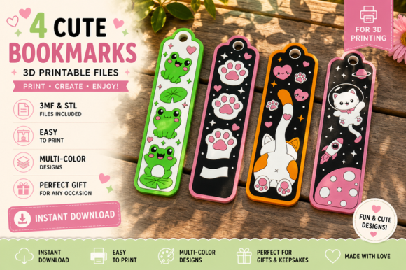 Cute Bookmarks STL & 3MF Bundle - 4 Designs for 3D Printing - Image 4