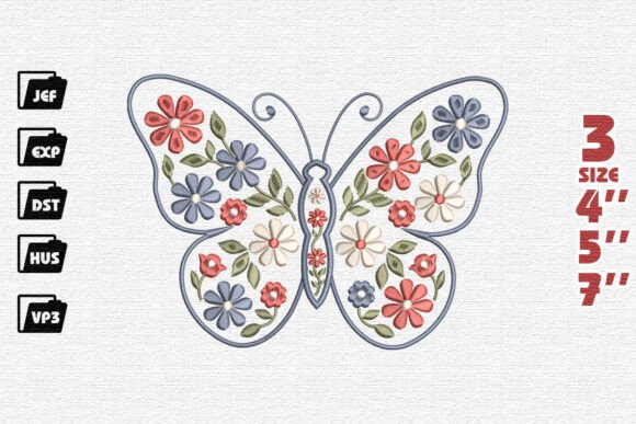 Floral Butterfly Embroidery Design