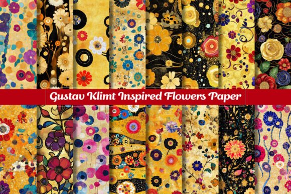 Gustav Klimt Inspired Flowers Papers