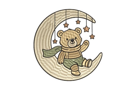Moon Teddy Bear Embroidery Design