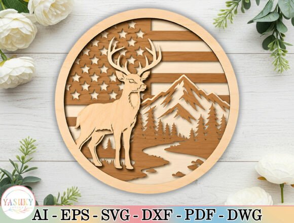 Patriotic Deer Layer Laser Cut File SVG Laser Cutting By yasushimuraki