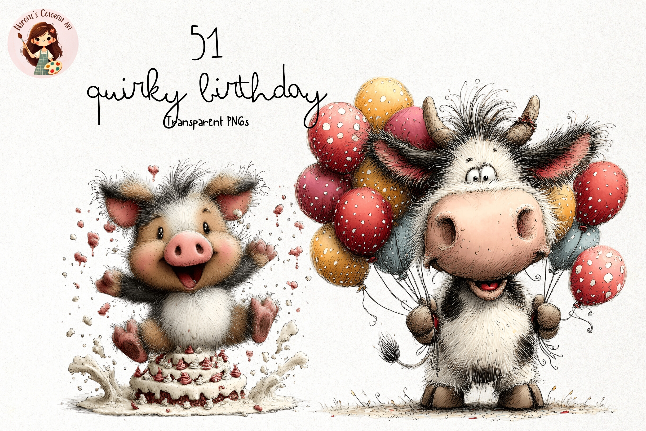 Quirky Birthday Animals PNG Clipart
