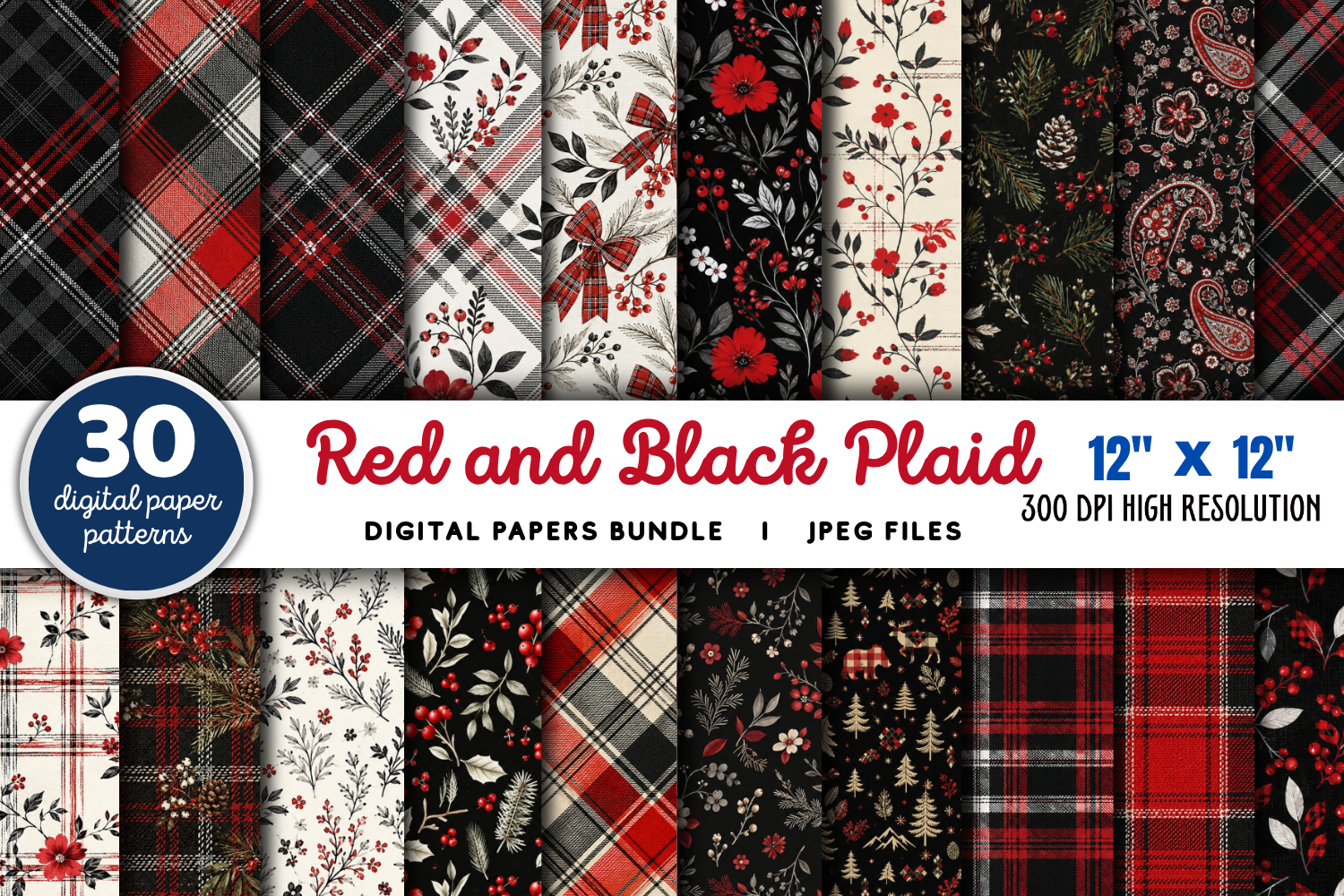 Red and Black Plaid Buffalo Paper Bundle