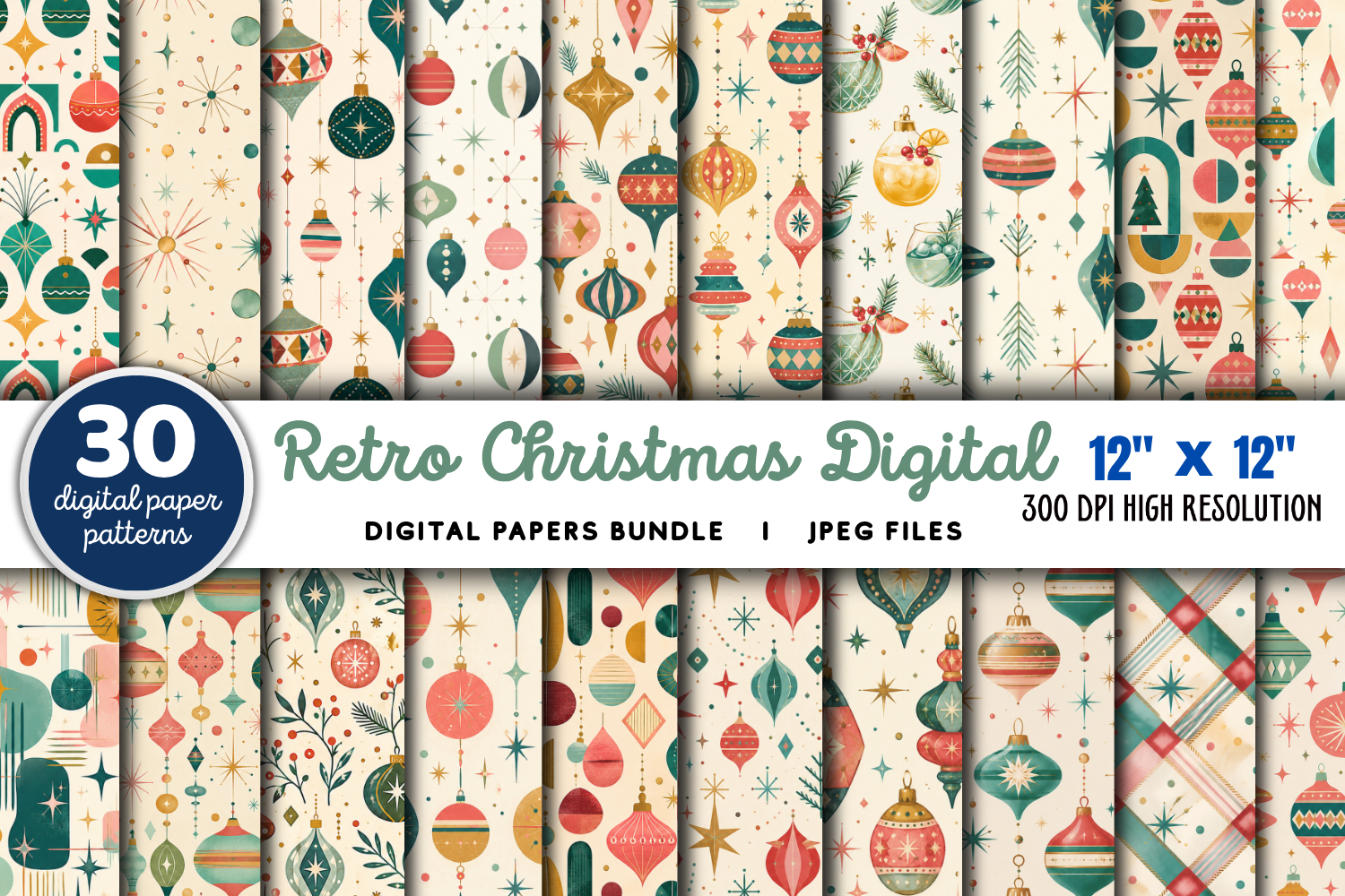 Retro Christmas Digital Paper Bundle