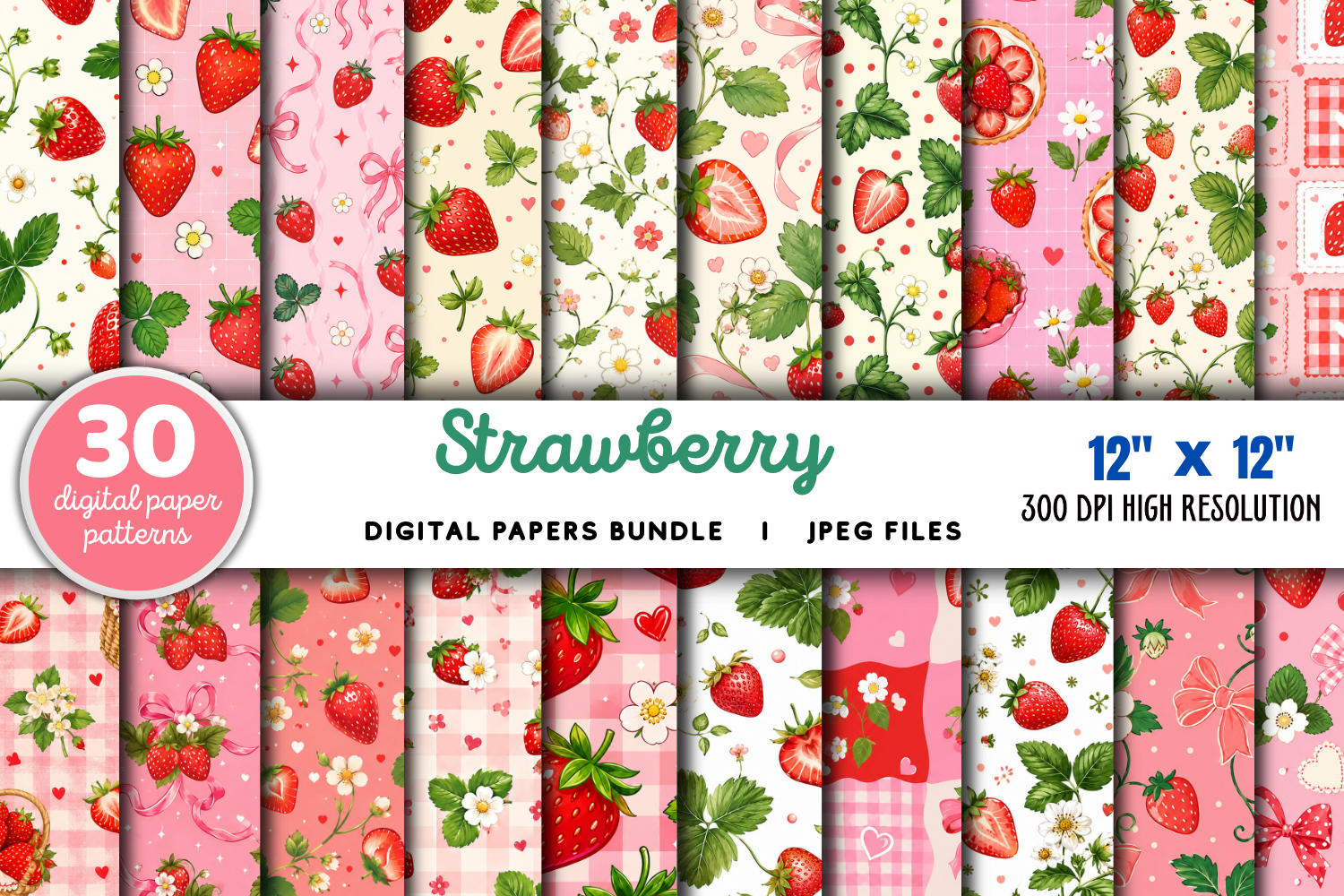 Strawberry Digital Paper Pattern Bundle