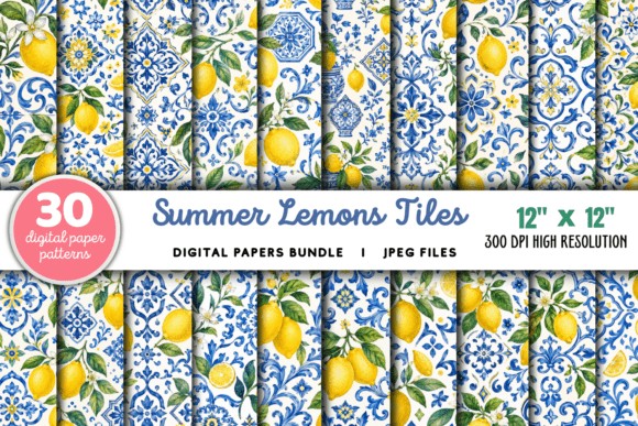 Summer Lemons Tiles Digital Patterns