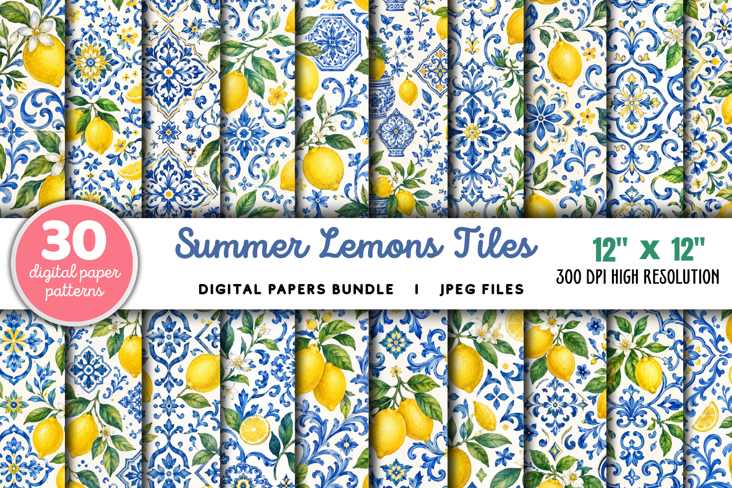 Summer Lemons Tiles Digital Patterns
