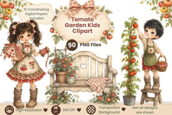 Tomato Garden Kids Clipart Bundle Graphic Illustrations By TangledUpWithInk
