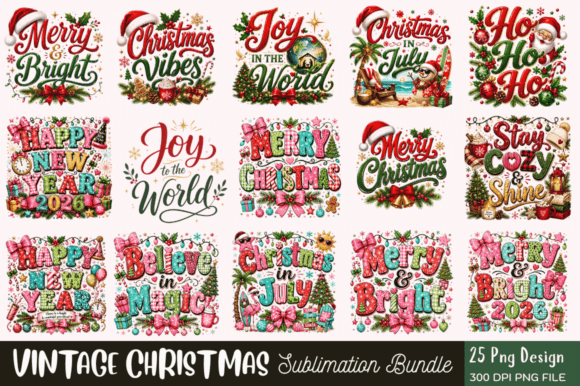 Preview of Vintage Christmas Sublimation PNG Bundle T-shirt, sticker, and sublimation design