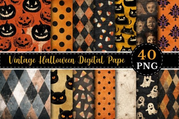 Vintage Halloween Digital Design Paper