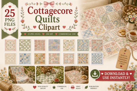 Watercolor Cottagecore Quilts Clipart