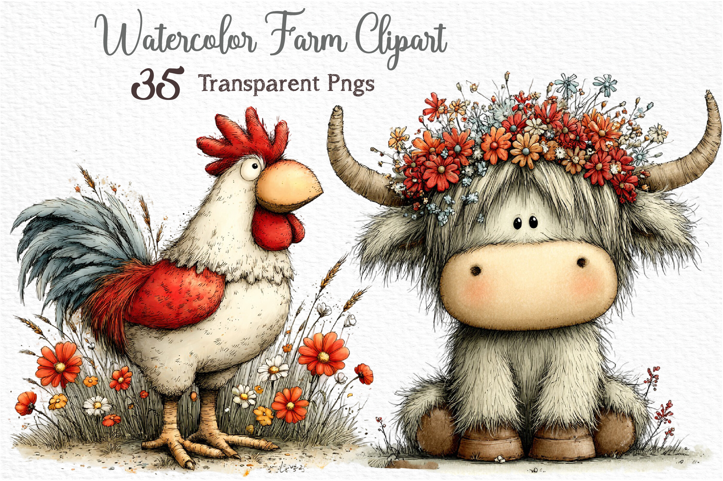 Watercolor Farm Clipart PNG Bundle Graphic by CraftNest · Creative Fabrica