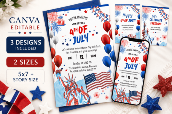 4th of July Invitation Template Canva