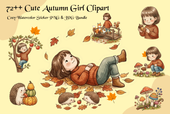 Cute Autumn Girl Clipart Graphics
