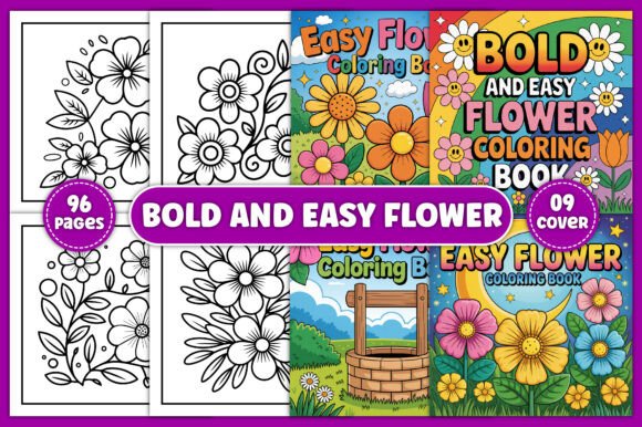Preview of Bold and Easy Flower Coloring Pages coloring pages for kids