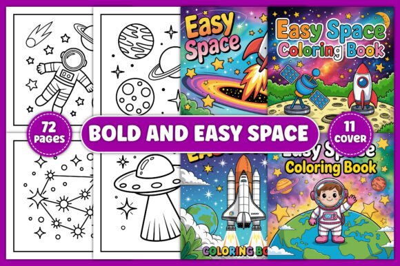 Bold and Easy Space Coloring Book Pages