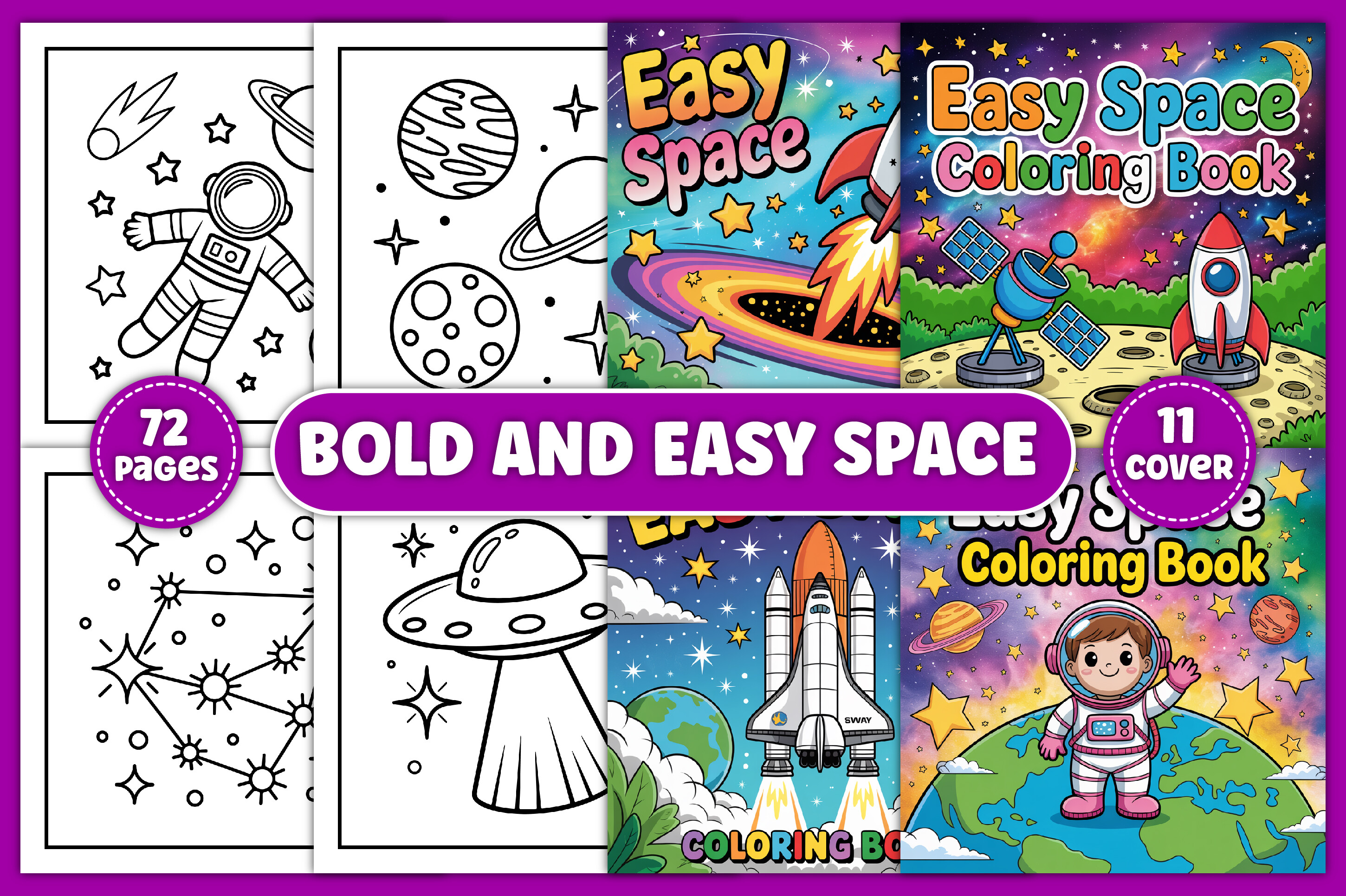 Bold and Easy Space Coloring Book Pages