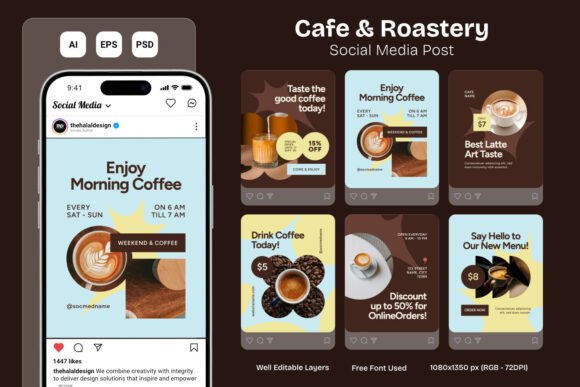 Preview of Cafe & Roastery - Instagram Post coffee shop social media template