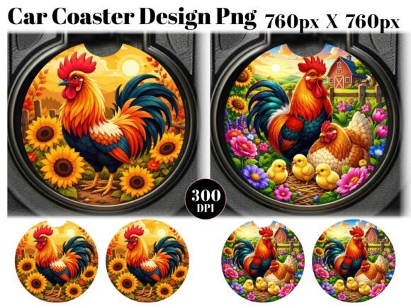Chickens Car Coaster PNG Sublimation