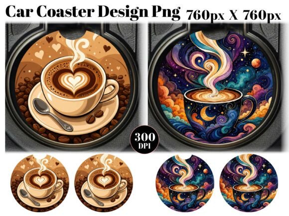 Coffee Cup Car Coaster PNG Sublimation