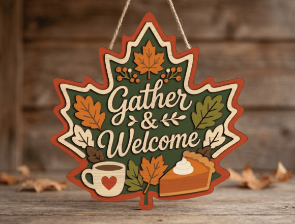 Gather Welcome Maple Leaf Sign Custom Laser Cutting