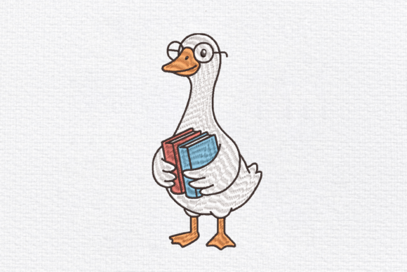 Goose Holding Books Embroidery Design