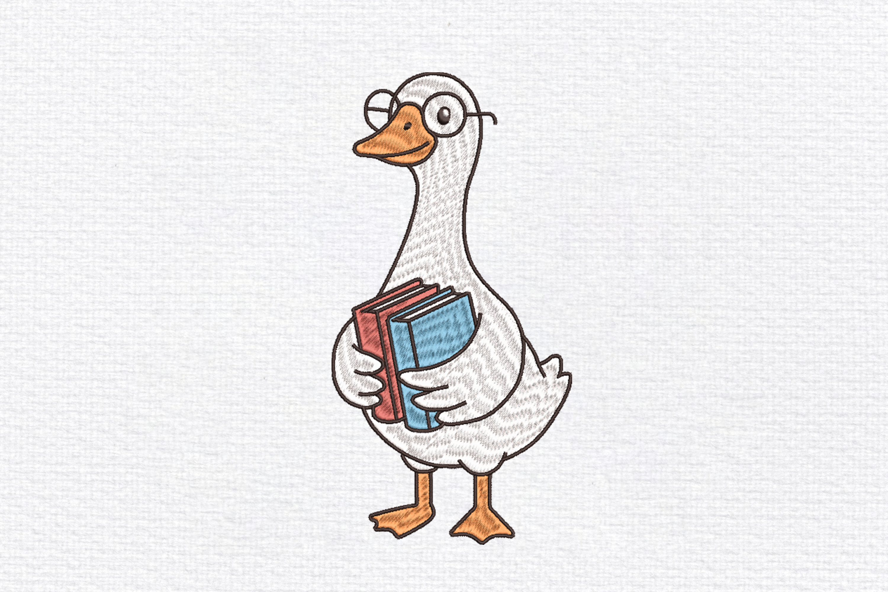 Goose Holding Books Embroidery Design