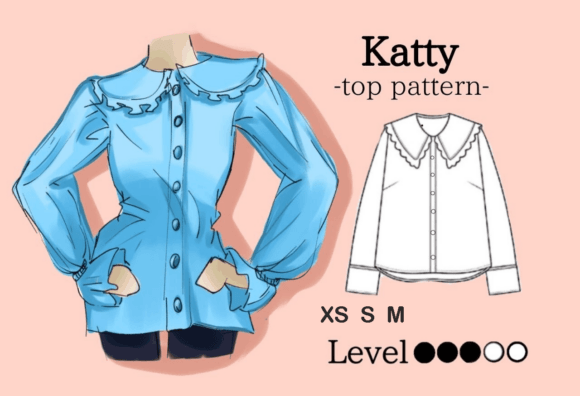 Katty Blouse– Frilly Collar PDF XS S M