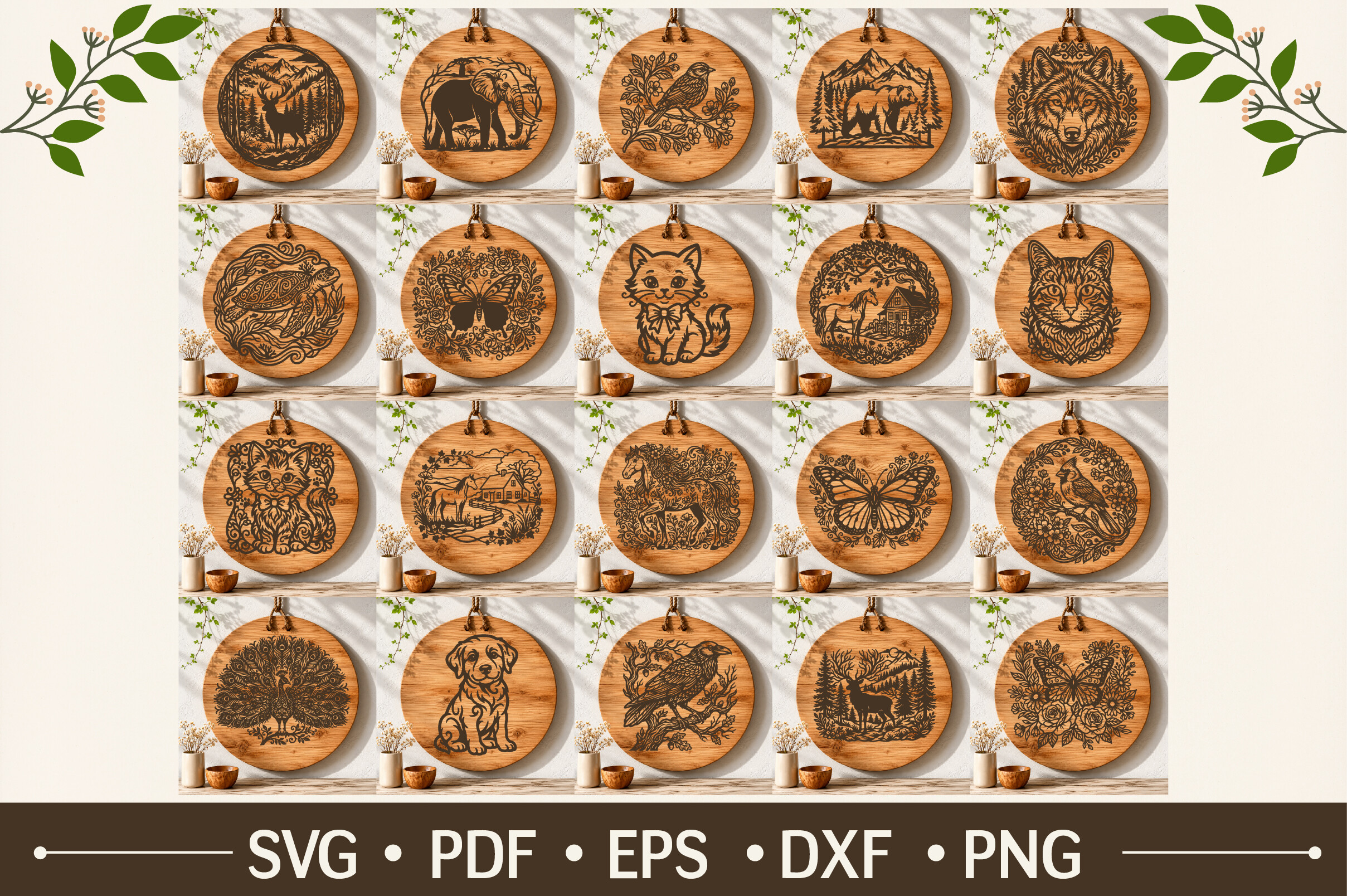 Round animal and wildlife laser engraving designs