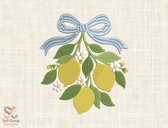Lemon Branch Bow Embroidery Design