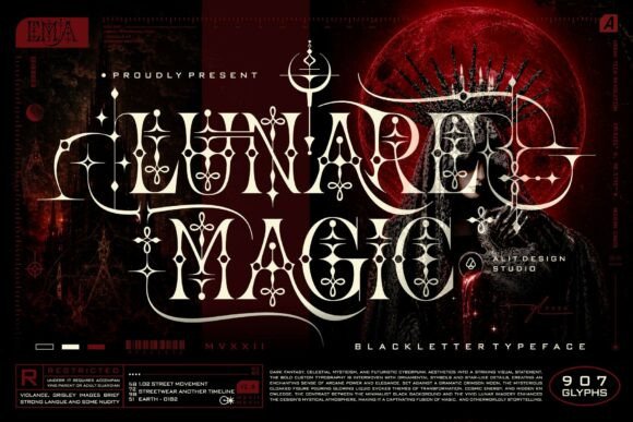 Preview specimen of Lunare Magic Typeface blackletter font