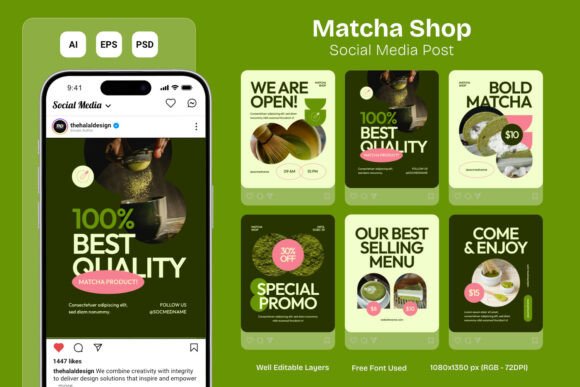 Preview of Matcha Shop - Instagram Post coffee shop social media template