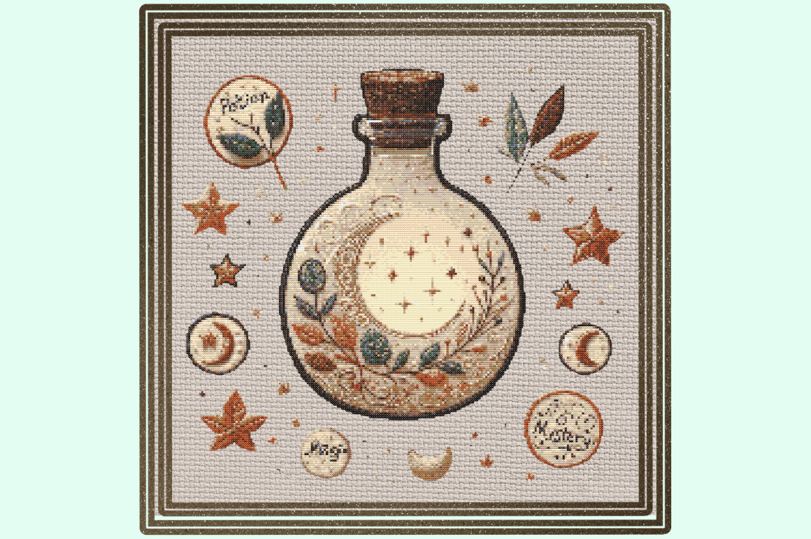 Moon in a Bottle Cross Stitch Pattern