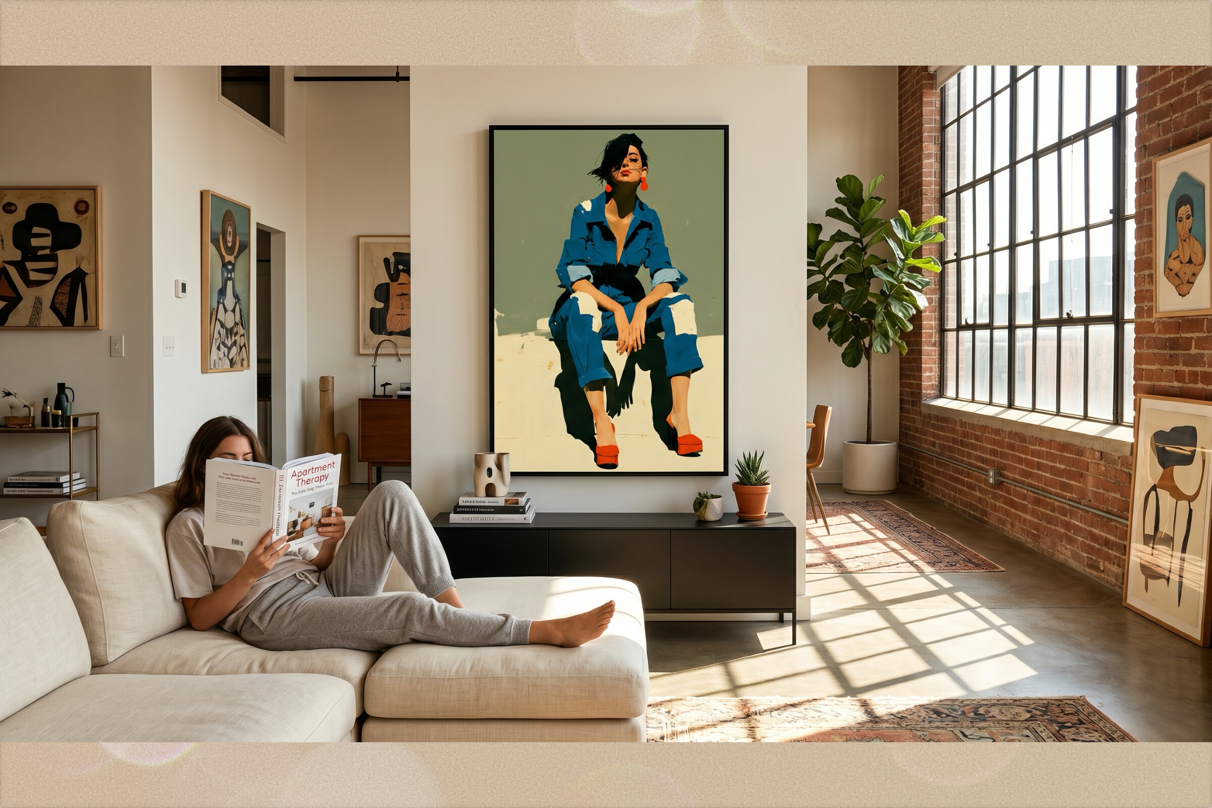 Retro Blue Jumpsuit Fashion Wall Art
