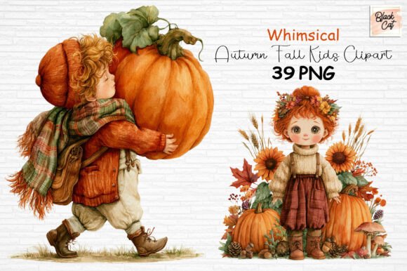 Whimsical Autumn Fall Kids Clipart Set
